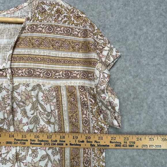 Lucky Brand Women's Medium Floral Print Tie Neck Short Sleeve Blouse Top NWT - Picture 5 of 9
